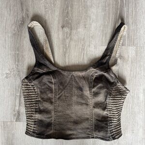 Revice Denim Washed Zip Corset Top